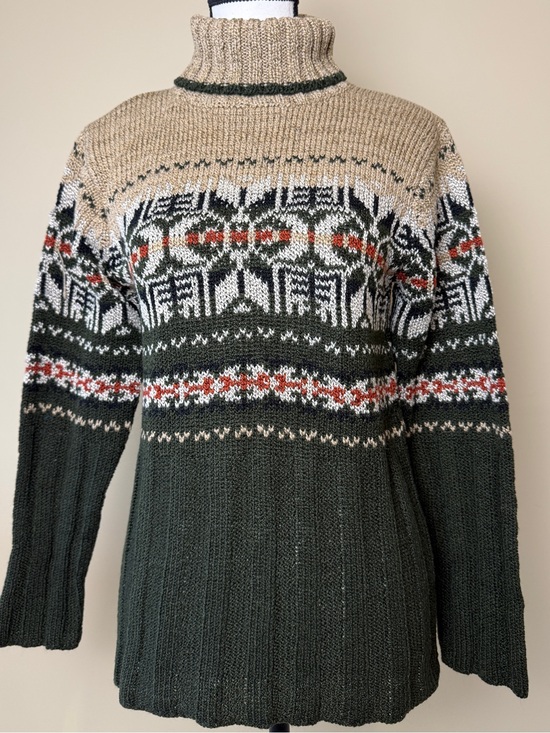 East West Sweaters - East West Fashions Women’s M Fair Isle Turtleneck Sweater Brown Green Orange